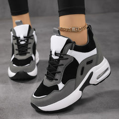 Women's Patchwork Chunky Sneakers Lace Up Low Top Casual Shoes