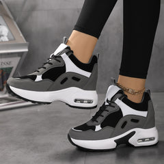 Women's Patchwork Chunky Sneakers Lace Up Low Top Casual Shoes