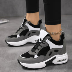 Women's Patchwork Chunky Sneakers Lace Up Low Top Casual Shoes