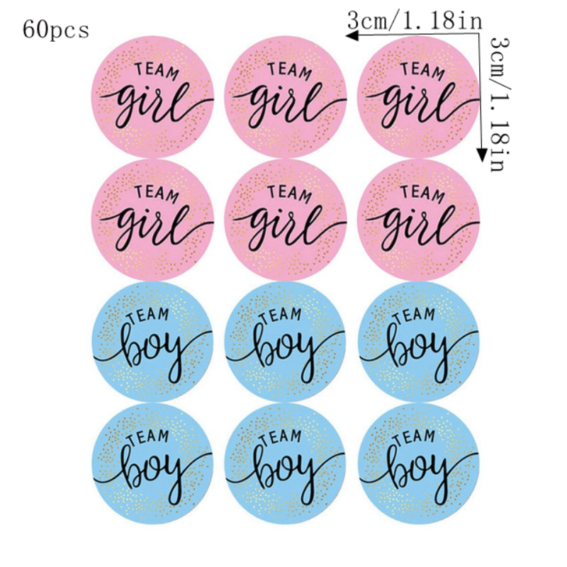 60pcs Team Boy Team Girl Stickers Gender Reveal Party Baby Shower