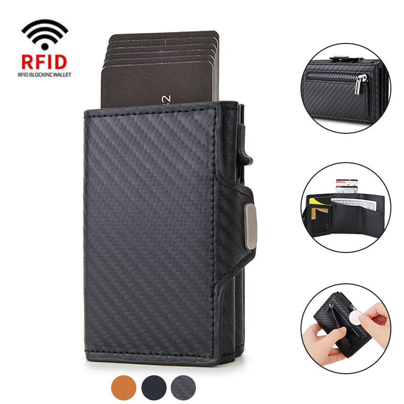 RFID Carbon Fiber Card Holder For Men Coin Pocket Credit Card Holder