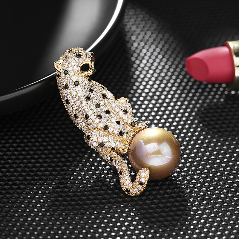 Zircon Pearl Inlaid Brooch Men's Suit Accessories