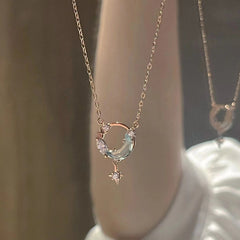 Rhinestone Initials Star Pendant Necklace for Women