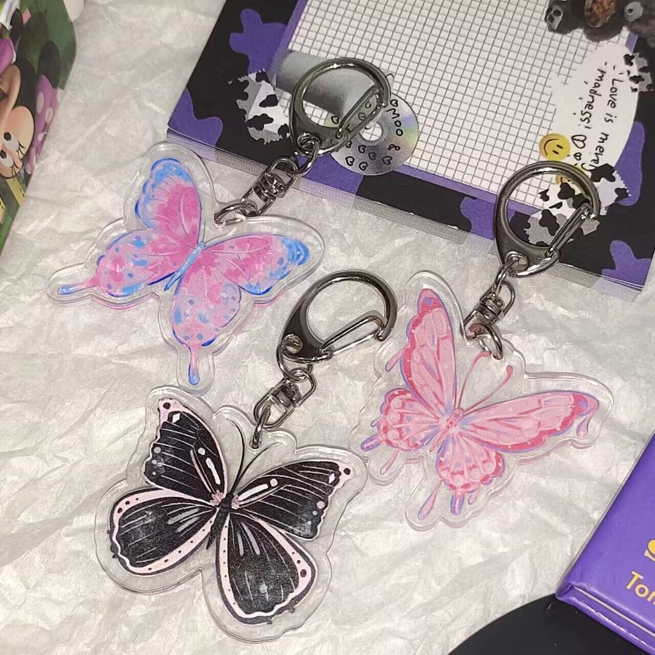 Butterfly Colorful Keychain Acrylic Bag Pendant Girl Ornament