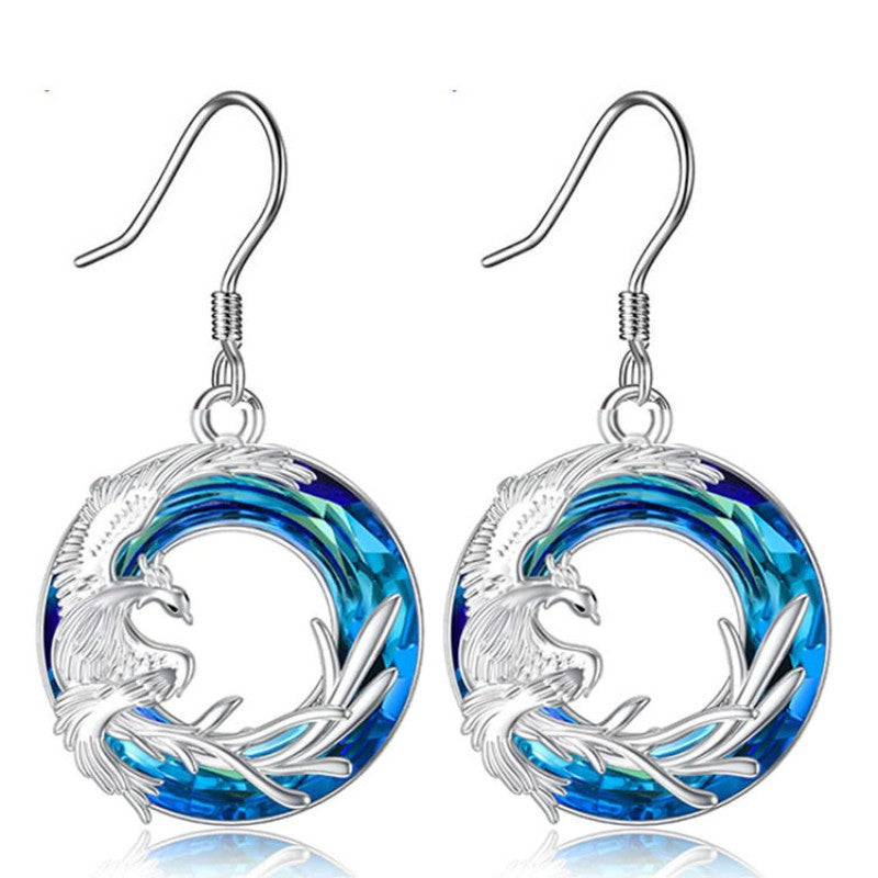Funky Silver Phoenix Round Earrings for Men Women