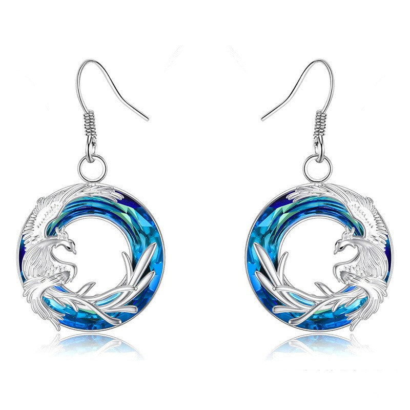 Funky Silver Phoenix Round Earrings for Men Women