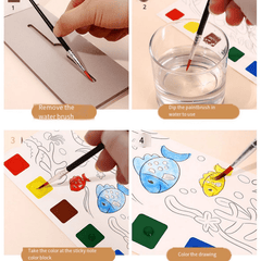 Watercolor Coloring Book With Brushes - Portable Gouache Graffiti Picture Book