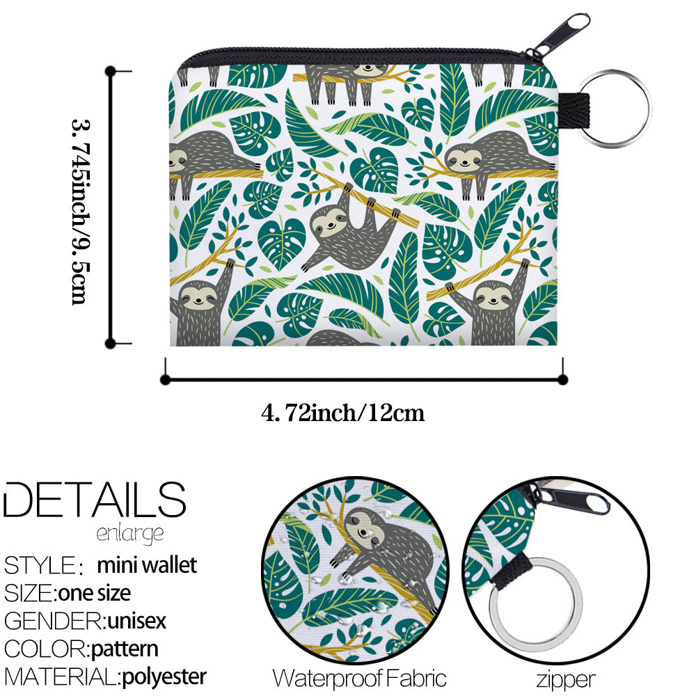 Sloth Print Coin Purse Pouch Key Card Holder Girls