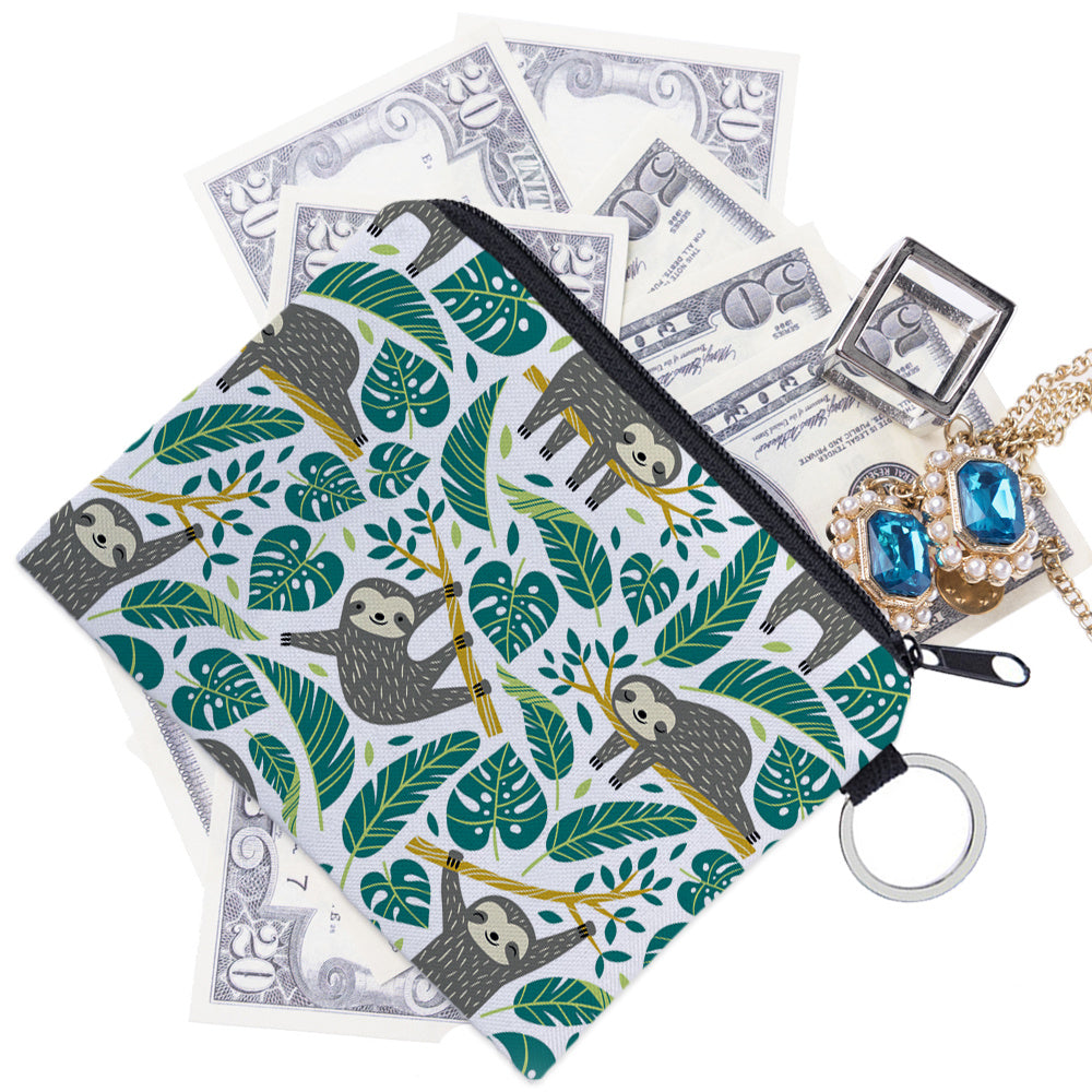 Sloth Print Coin Purse Pouch Key Card Holder Girls