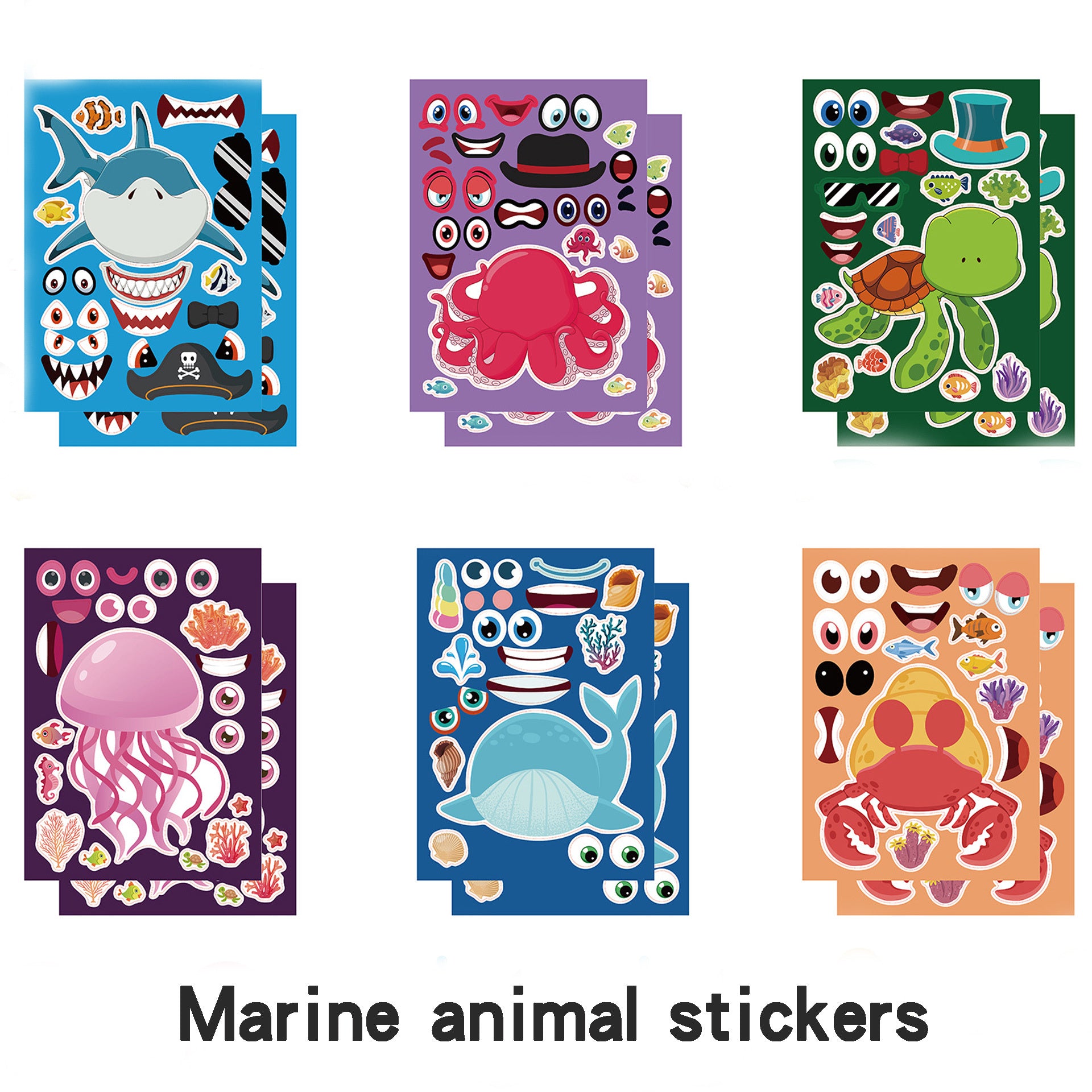 12pcs Sea Animal Puzzles & Stickers for Kids Learning & Play