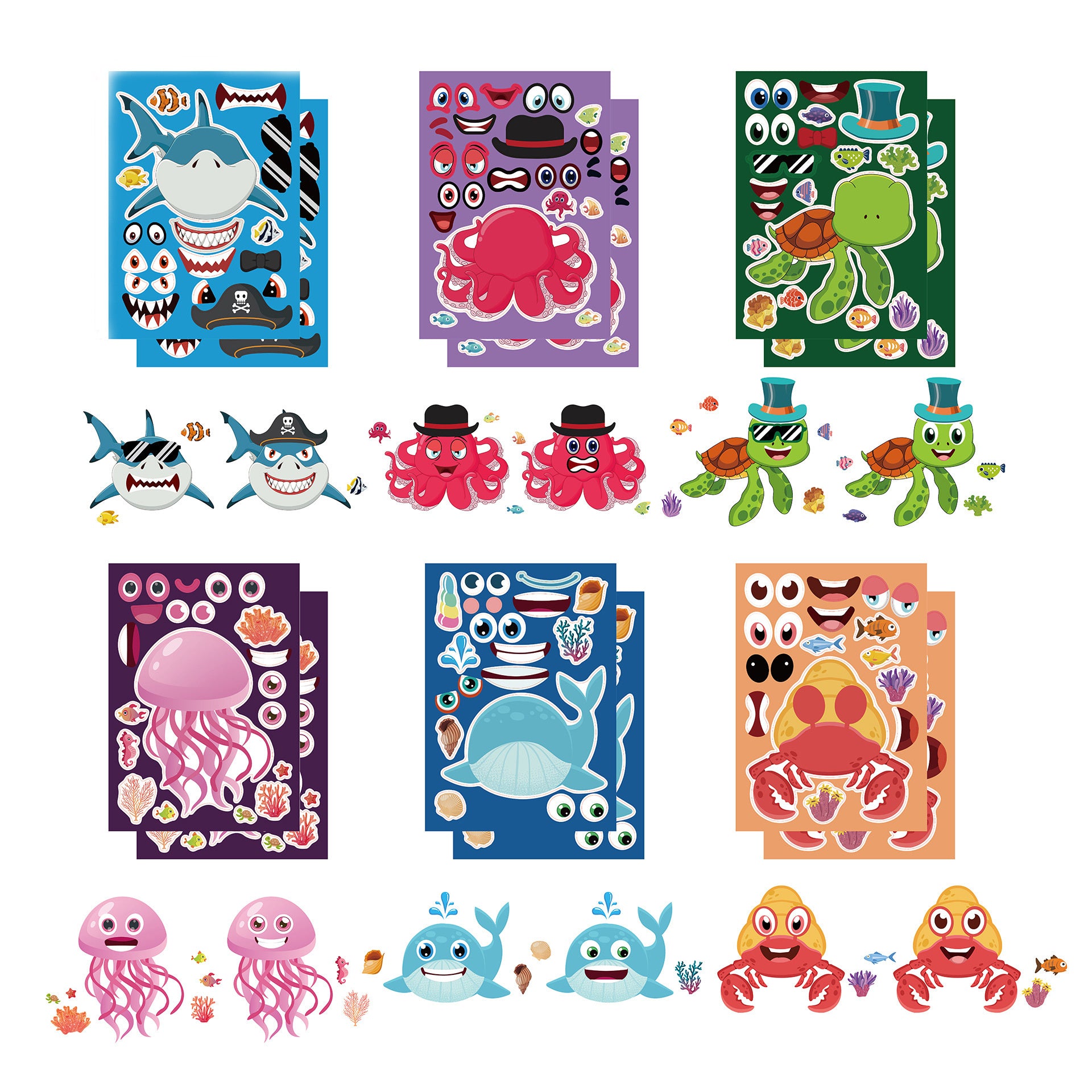 12pcs Sea Animal Puzzles & Stickers for Kids Learning & Play