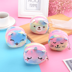 Colorful 3D Round Plush Coin Purse Animal Lipstick Storage Bag