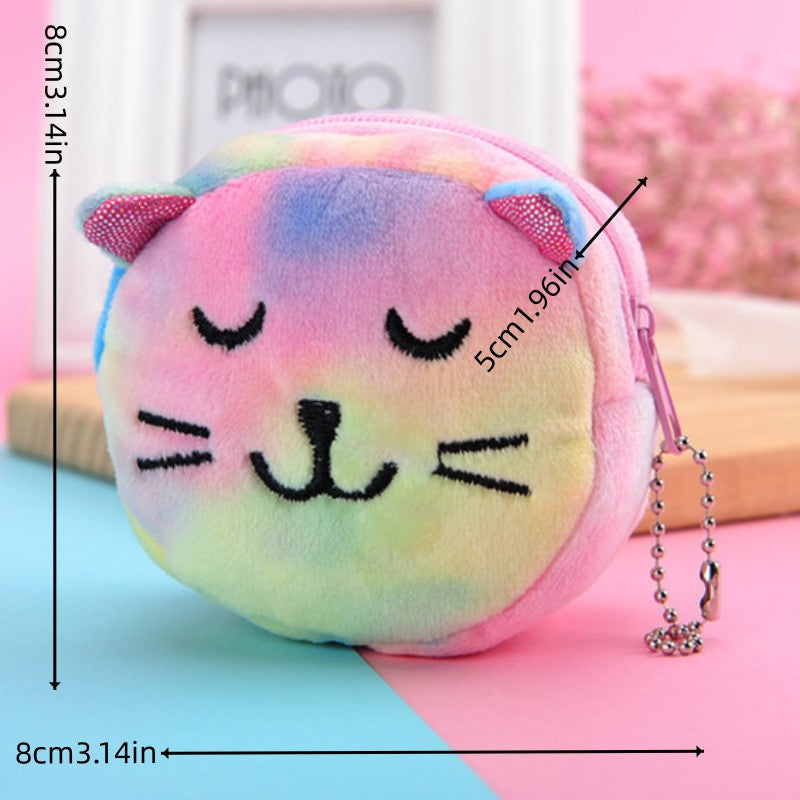 Colorful 3D Round Plush Coin Purse Animal Lipstick Storage Bag