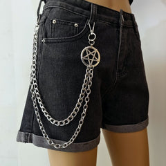 Punk Pants Chain Pentagram Keychains For Men Gothic Rock Accessories