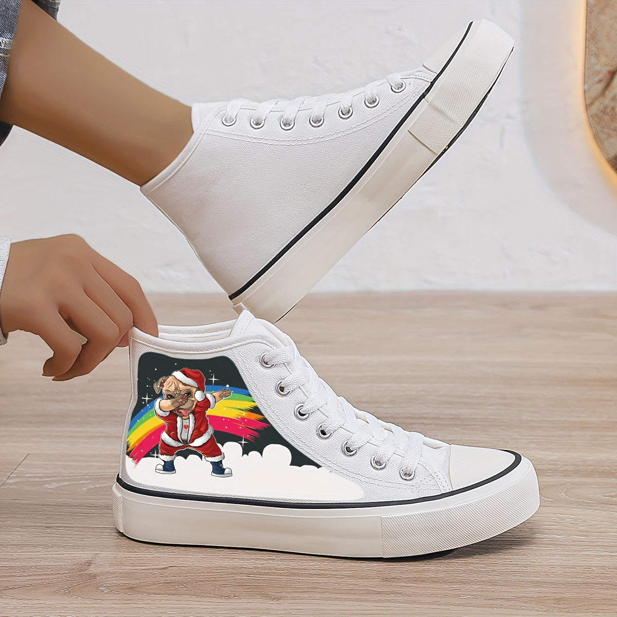 Christmas Puppy Plush Lined Canvas Sneakers