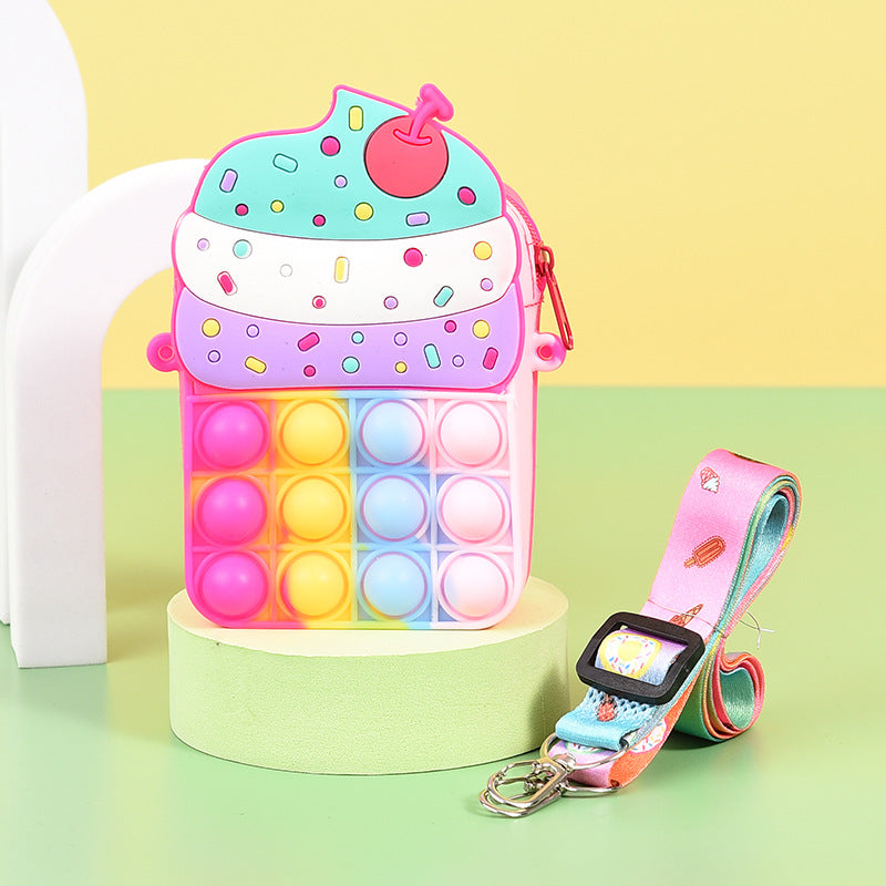 Kids Cake Silicone Crossbody Bag Bubble Pinch Coin Purse Toy Bag