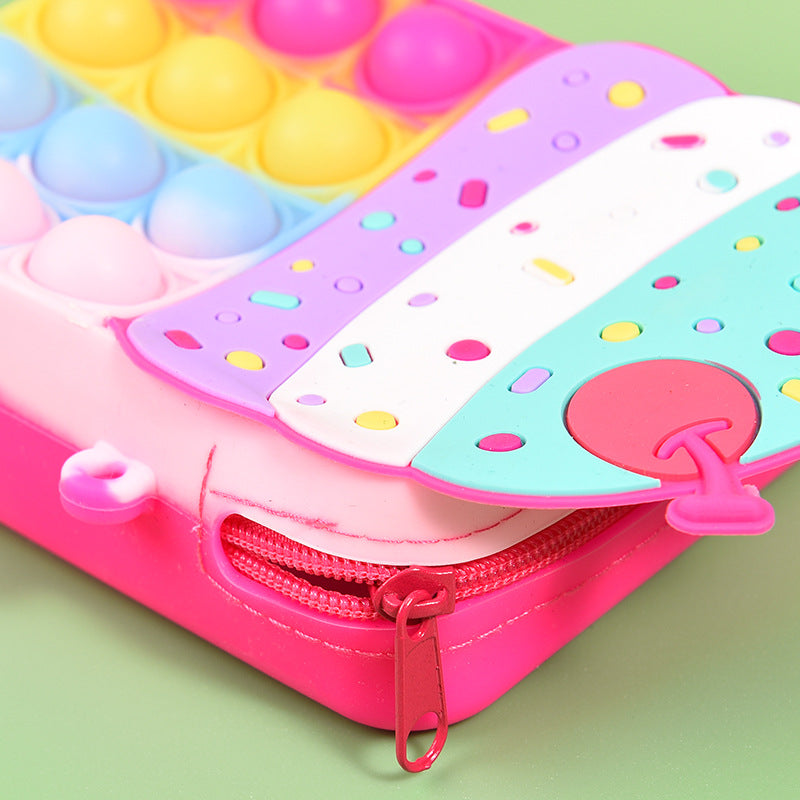 Kids Cake Silicone Crossbody Bag Bubble Pinch Coin Purse Toy Bag