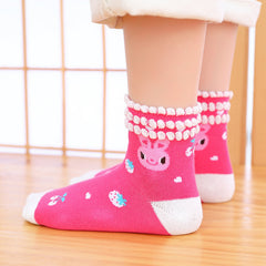 5 Pairs Kids Girls Bunny Strawberry Lace Short Crew Socks Autumn Winter