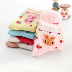 5 Pairs Kids Girls Bunny Strawberry Lace Short Crew Socks Autumn Winter