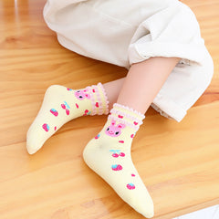 5 Pairs Kids Girls Bunny Strawberry Lace Short Crew Socks Autumn Winter