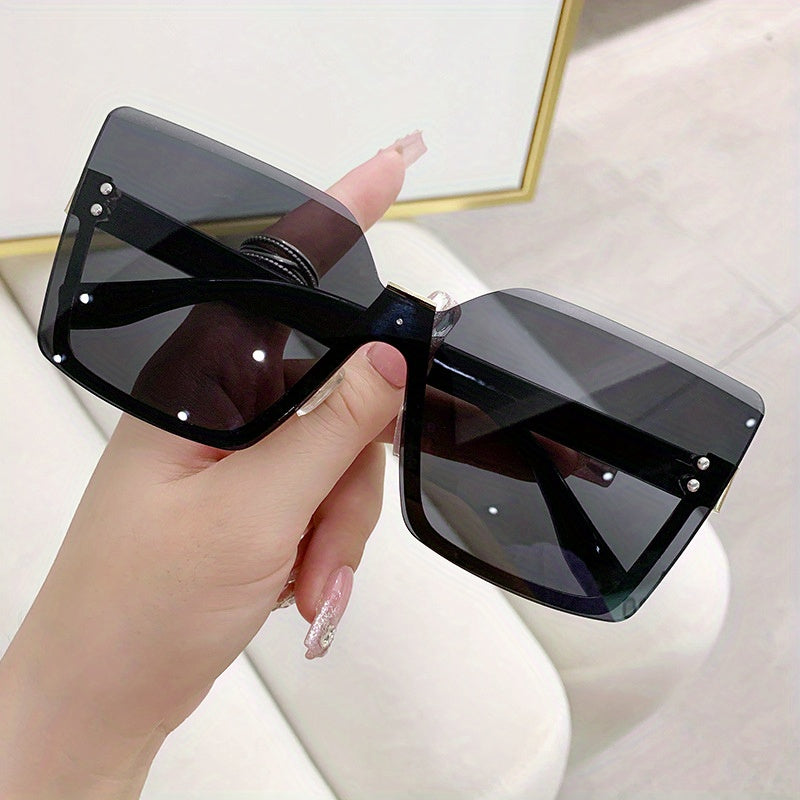 Oversized Square Sunglasses Gradient Lens Semi Rimless Glasses UV400