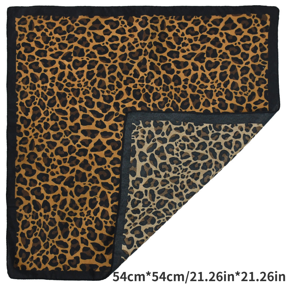 Vintage Leopard Print Bandana Boho Neckerchief Square Scarf