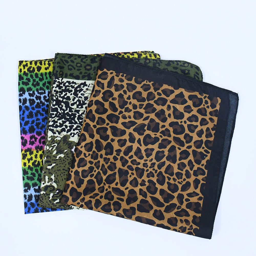 Vintage Leopard Print Bandana Boho Neckerchief Square Scarf