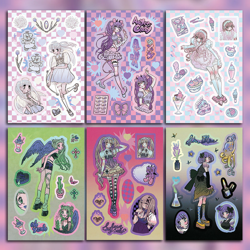 6 Sheets High Y2k Style E Graffiti Stickers Kids DIY Stationery