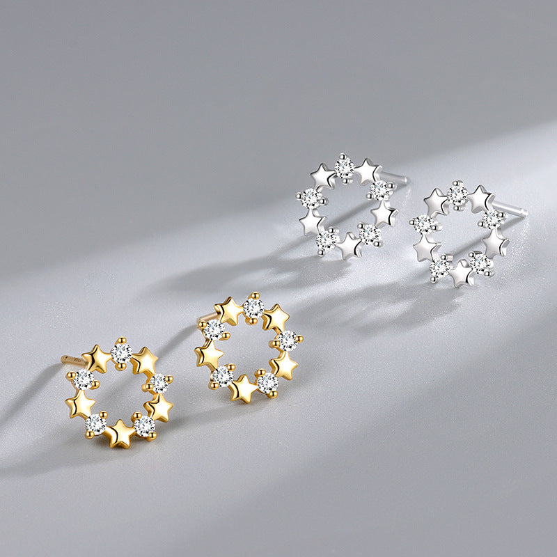 Sterling CZ Star Pattern Earrings for Girls