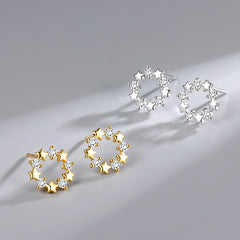 Sterling CZ Star Pattern Earrings for Girls