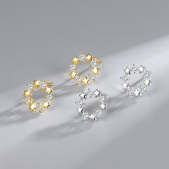 Sterling CZ Star Pattern Earrings for Girls
