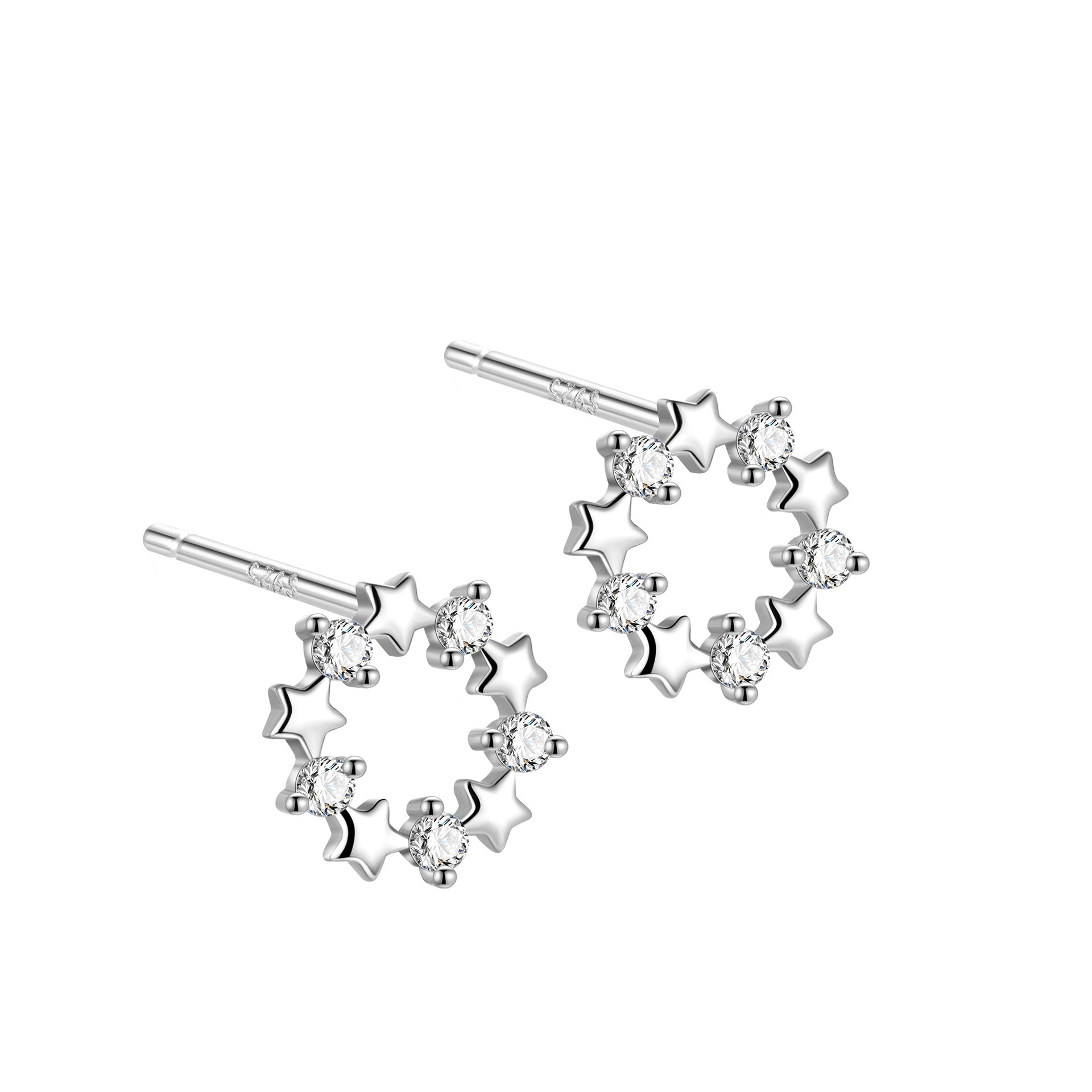 Sterling CZ Star Pattern Earrings for Girls