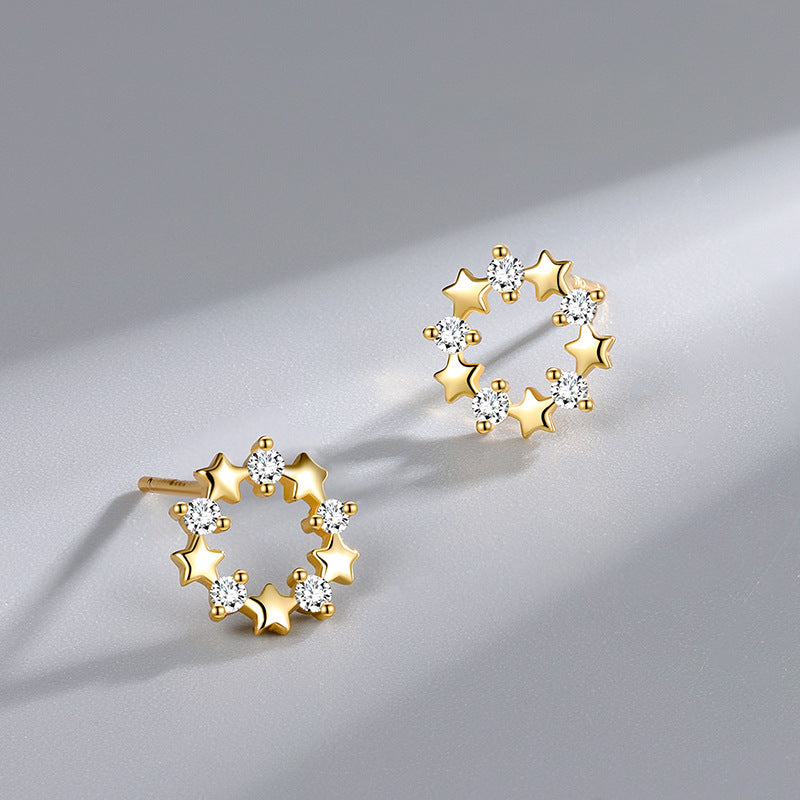 Sterling CZ Star Pattern Earrings for Girls