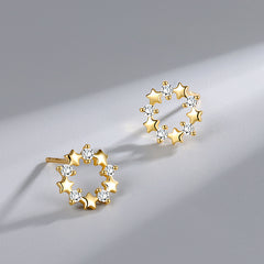 Sterling CZ Star Pattern Earrings for Girls