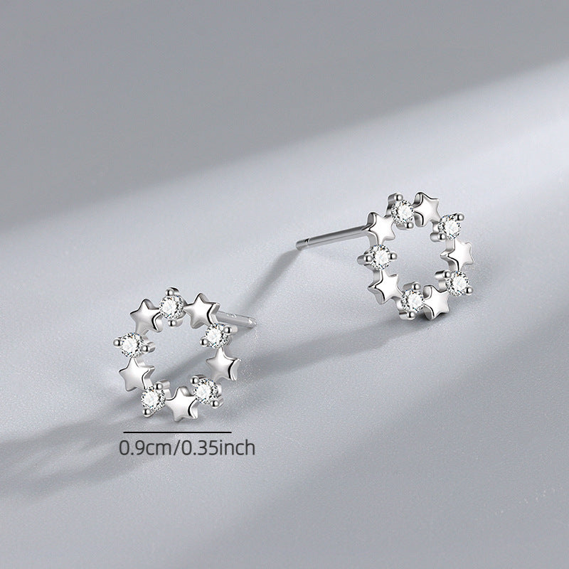 Sterling CZ Star Pattern Earrings for Girls