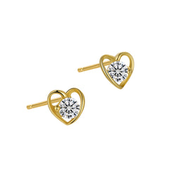 Heart Shaped Girls Stud Earrings with Faux Diamond Inlay