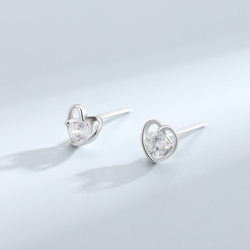 Heart Shaped Girls Stud Earrings with Faux Diamond Inlay
