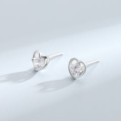 Heart Shaped Girls Stud Earrings with Faux Diamond Inlay