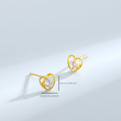 Heart Shaped Girls Stud Earrings with Faux Diamond Inlay