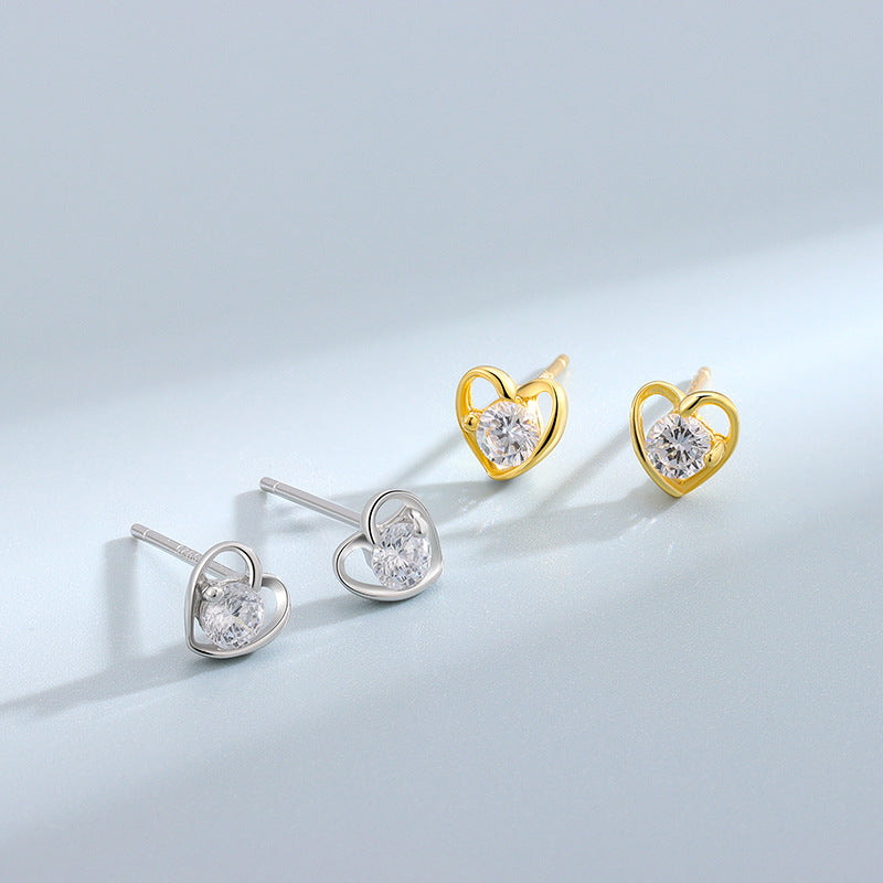 Heart Shaped Girls Stud Earrings with Faux Diamond Inlay