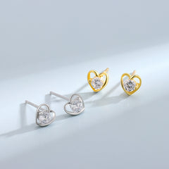 Heart Shaped Girls Stud Earrings with Faux Diamond Inlay