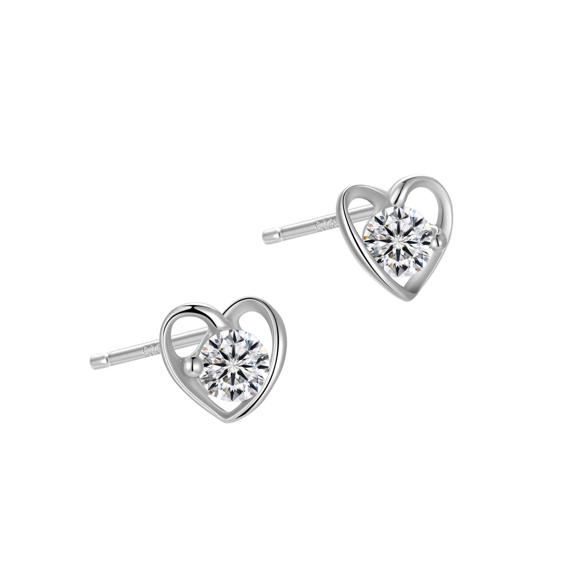 Heart Shaped Girls Stud Earrings with Faux Diamond Inlay