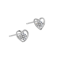 Heart Shaped Girls Stud Earrings with Faux Diamond Inlay