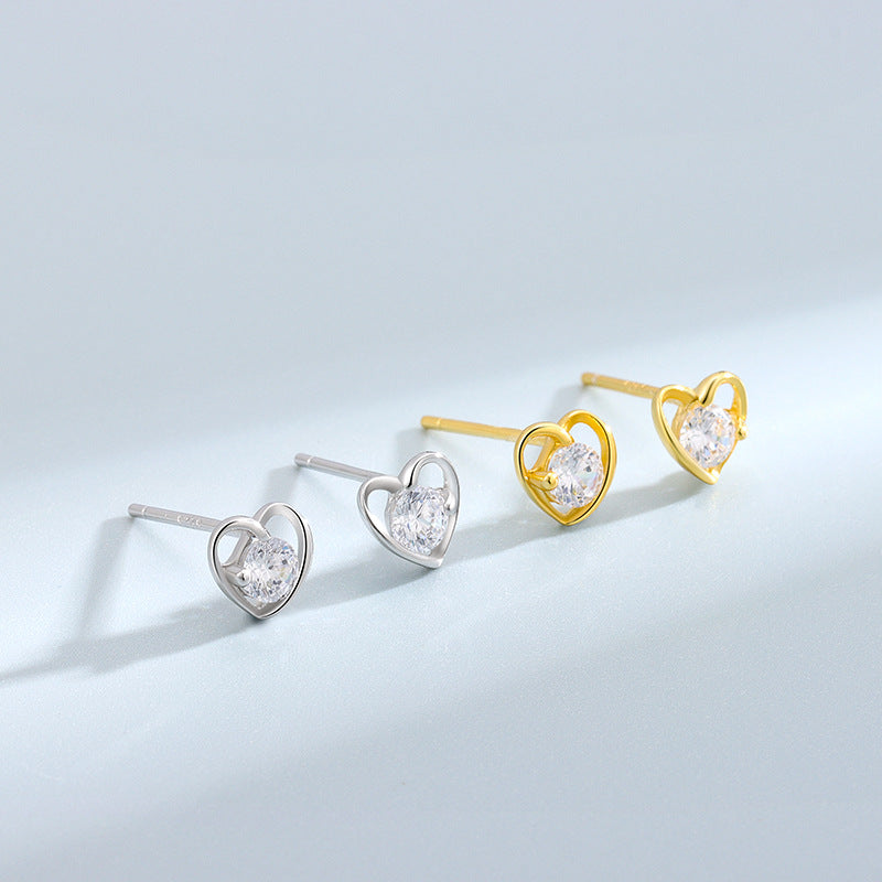 Heart Shaped Girls Stud Earrings with Faux Diamond Inlay