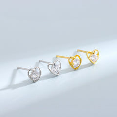 Heart Shaped Girls Stud Earrings with Faux Diamond Inlay