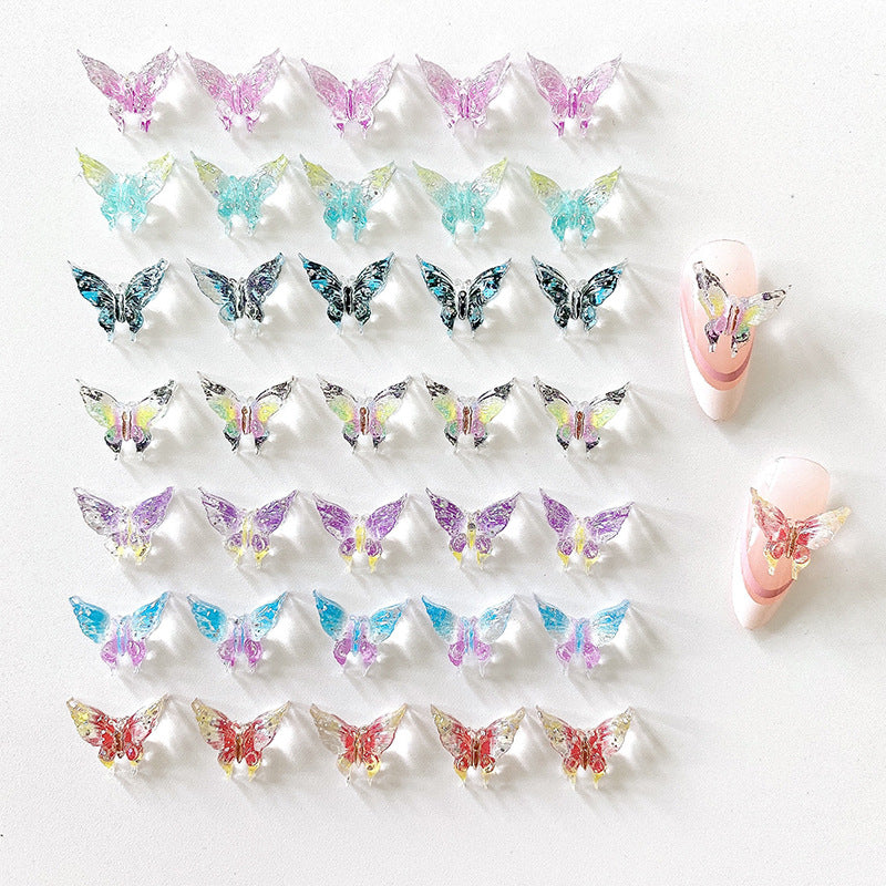 20pcs 3D Butterfly Nail Charms Clear Rhinestones Gradient Nail Art Jewelry
