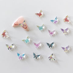 20pcs 3D Butterfly Nail Charms Clear Rhinestones Gradient Nail Art Jewelry