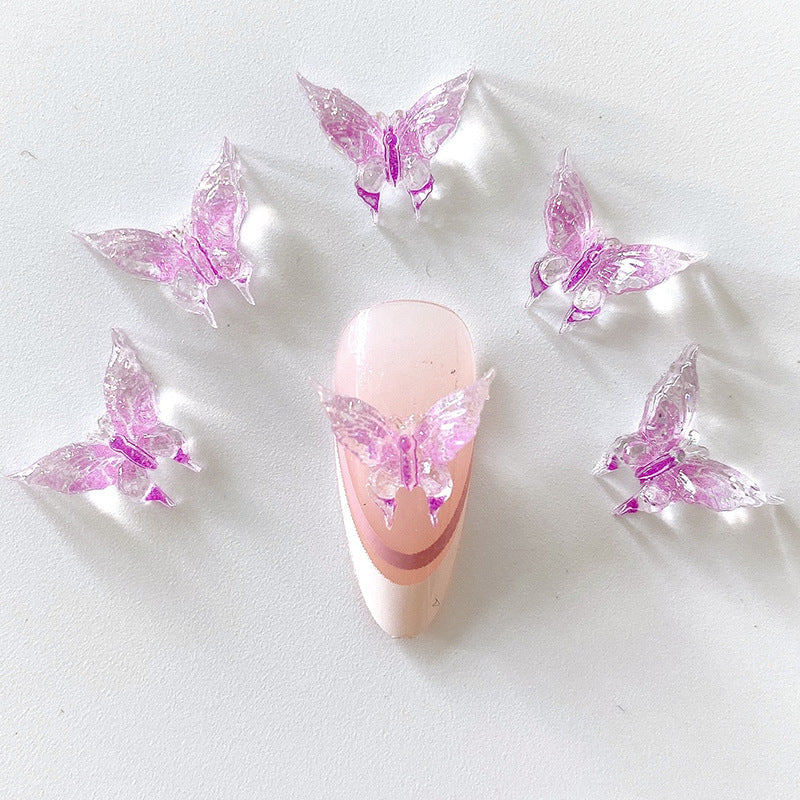 20pcs 3D Butterfly Nail Charms Clear Rhinestones Gradient Nail Art Jewelry