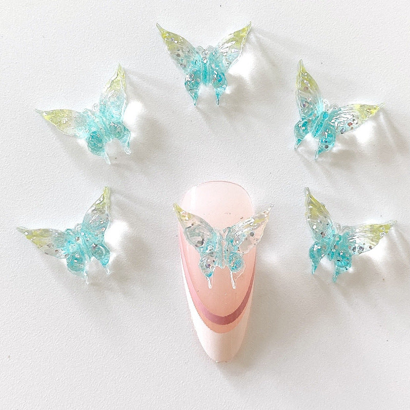 20pcs 3D Butterfly Nail Charms Clear Rhinestones Gradient Nail Art Jewelry