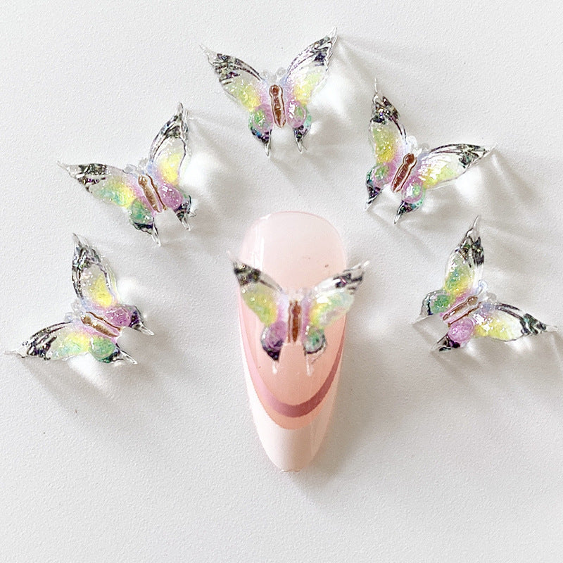 20pcs 3D Butterfly Nail Charms Clear Rhinestones Gradient Nail Art Jewelry